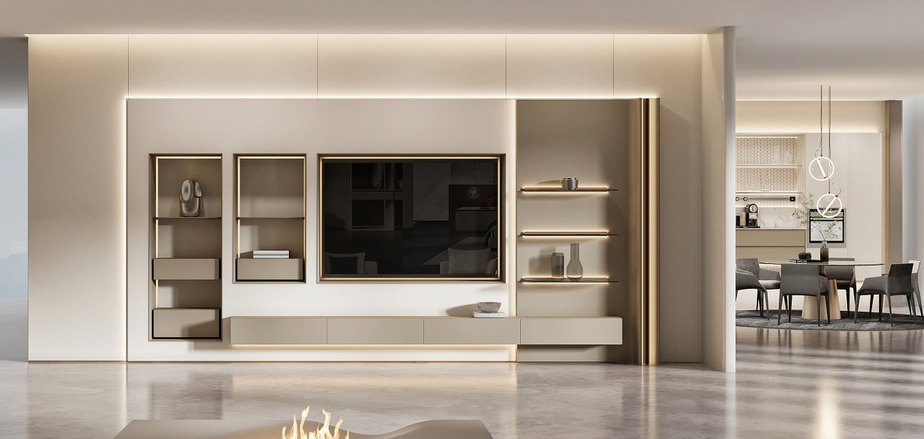 Architectural TV Wall with Suspended Console
